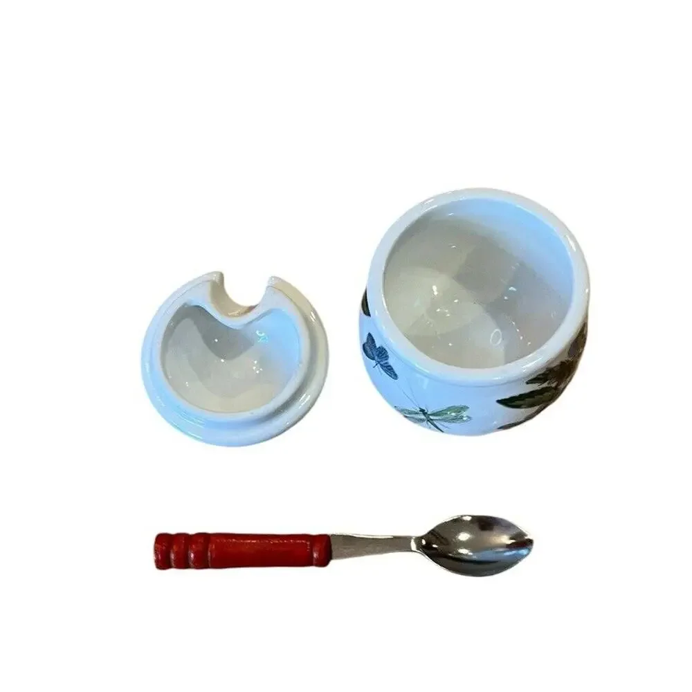 Portmeirion Botanic Garden Speedwell Condiment Pot & Lid Spoon Mustard Jam